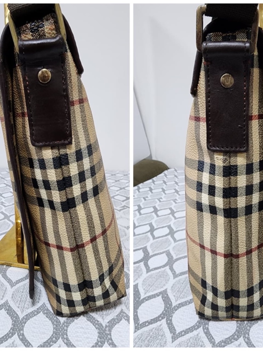 Authentic Burberry Vintage Haymarket Check Flap Messenger Bag Brown/ Beige - Picture 8 of 15